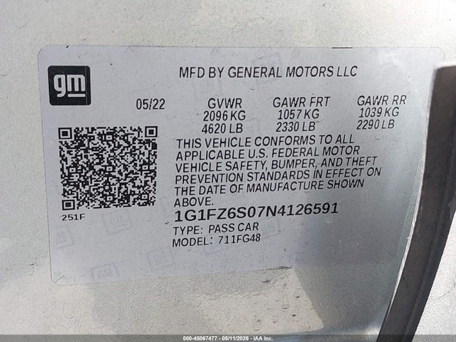 1G1FZ6S07N4126591 Chevrolet Bolt Euv Fwd Premier