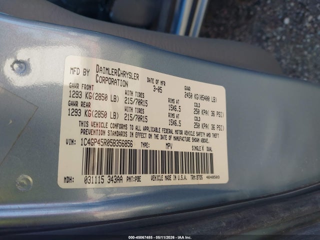 Aukcja sprzedaży 2005 Chrysler Town & Country, vin: 1C4GP45R05B356856, numer aukcji: 45067485