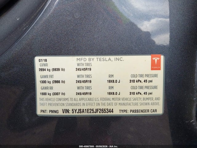 5YJSA1E25JF265344 Tesla Model S 100d/75d/p100d