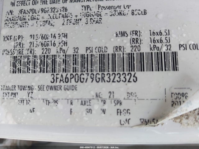 Ford FUSION S 2016 3FA6P0G79GR323326 Image 9