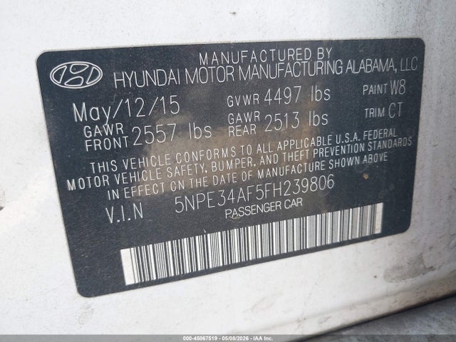 2015 Hyundai Sonata Limited მანქანა იყიდება აუქციონზე, vin: 5NPE34AF5FH239806, აუქციონის ნომერი: 45067519