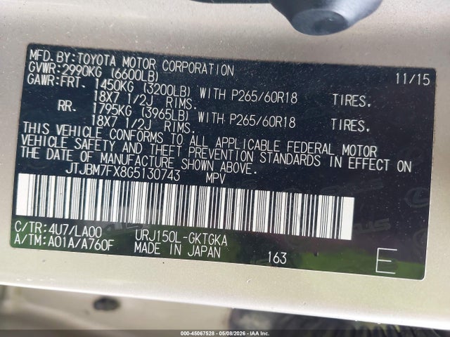 Продажа на аукционе авто 2016 Lexus Gx 460, vin: JTJBM7FX8G5130743, номер лота: 45067528