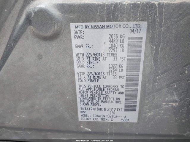 Продажа на аукционе авто 2017 Nissan Rogue Sl, vin: 5N1AT2MT8HC827701, номер лота: 45067547