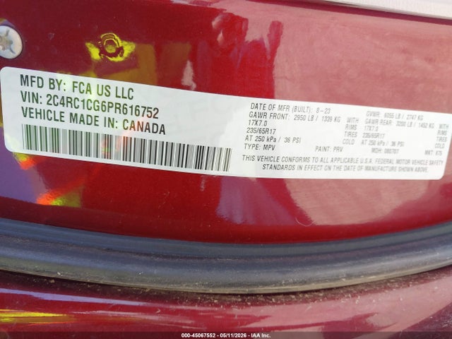 Auction sale of the 2023 Chrysler Voyager Lx, vin: 2C4RC1CG6PR616752, lot number: 45067552