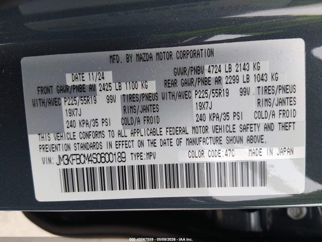 Продажа на аукционе авто 2025 Mazda Cx-5 2.5 S Carbon Edition, vin: JM3KFBCM4S0600189, номер лота: 45067559