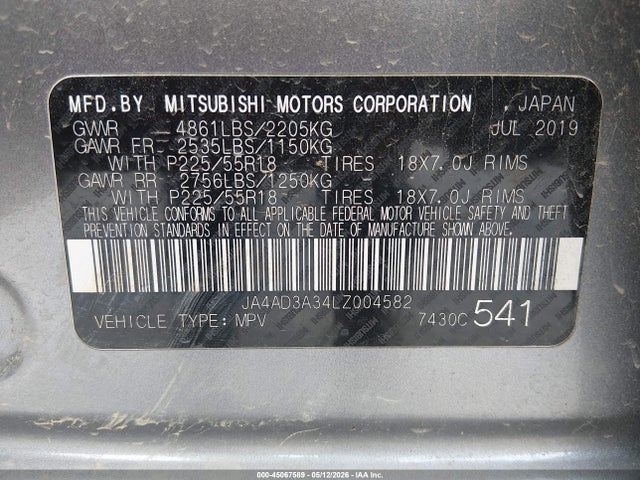 Aukcja sprzedaży 2020 Mitsubishi Outlander Se 2.4, vin: JA4AD3A34LZ004582, numer aukcji: 45067589
