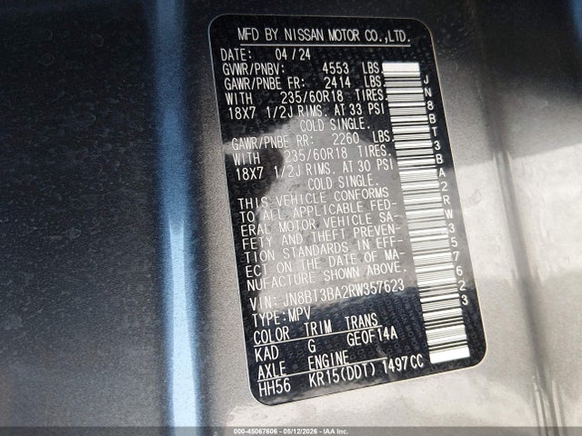 JN8BT3BA2RW357623 Nissan Rogue Sv Fwd