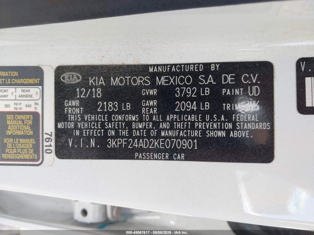 Продаж на аукціоні авто 2019 Kia Forte Lxs, vin: 3KPF24AD2KE070901, номер лоту: 45067617