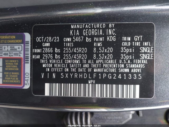 45067618 :رقم المزاد ، 5XYRHDLF1PG241335 vin ، 2023 Kia Sorento X-line Ex مزاد بيع