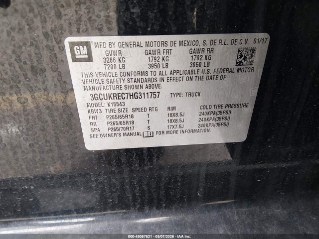 Chevrolet Silverado 1500 2lt 2017 3GCUKREC7HG311757 Image 9