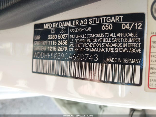 45067634 :رقم المزاد ، WDDHF5KB9CA640743 vin ، 2012 Mercedes-benz E 350 مزاد بيع