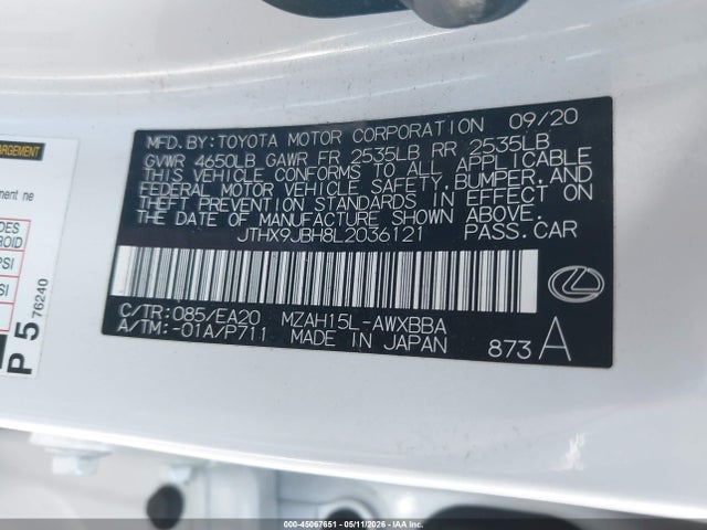 Aukcja sprzedaży 2020 Lexus Ux 250h, vin: JTHX9JBH8L2036121, numer aukcji: 45067651