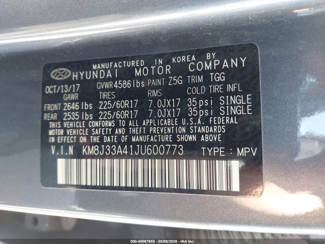 KM8J33A41JU600773 Hyundai TUCSON SEL