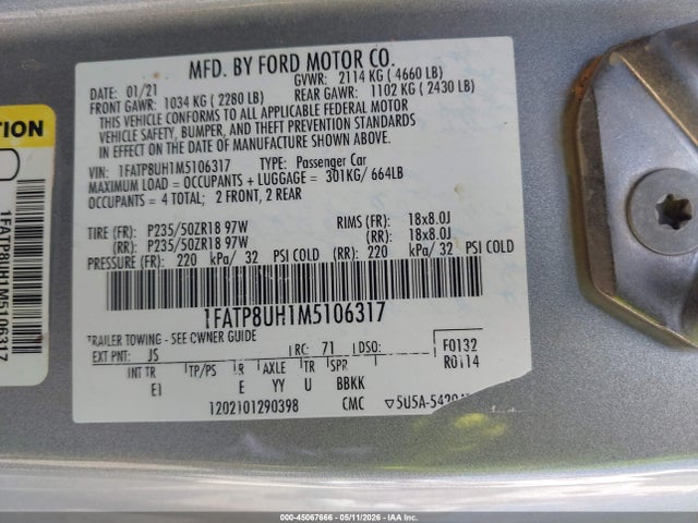 1FATP8UH1M5106317 Ford Mustang Ecoboost Premium