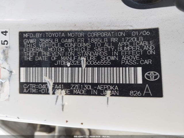 Продажа на аукционе авто 2006 Toyota Corolla Ce, vin: JTDBR32E860066555, номер лота: 45067773