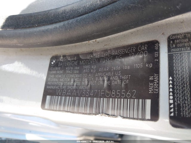 Продажа на аукционе авто 2001 Bmw 325i, vin: WBAAV33471FU85562, номер лота: 45067775