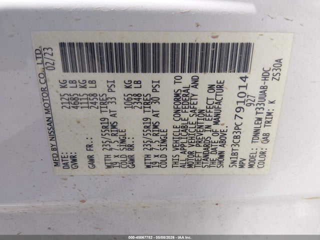 45067782 :رقم المزاد ، 5N1BT3CB3PC791014 vin ، 2023 Nissan Rogue Sl Intelligent Awd مزاد بيع