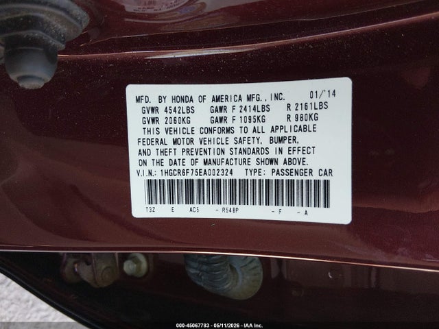 1HGCR6F75EA002324 Honda Accord Hybrid Touring