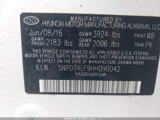 Hyundai ELANTRA SE 2017 5NPD74LF9HH090042 Image 9
