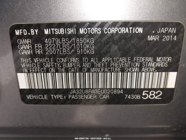 JA32U8FW3EU020894 Mitsubishi LANCER GT
