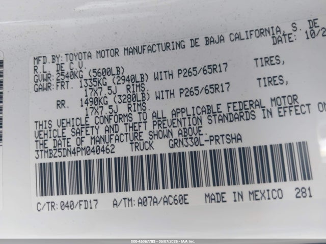 Aukcja sprzedaży 2023 Toyota Tacoma Trd Sport, vin: 3TMBZ5DN4PM040462, numer aukcji: 45067789