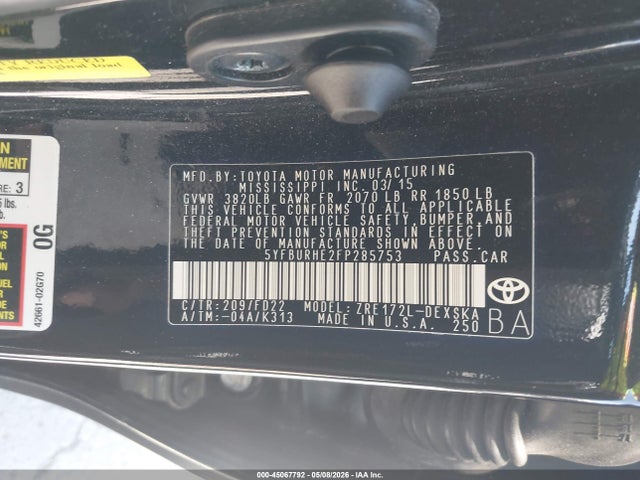 5YFBURHE2FP285753 Toyota Corolla S