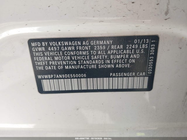 Aukcja sprzedaży 2013 Volkswagen Cc 2.0t Sport, vin: WVWBP7AN9DE550006, numer aukcji: 45067795