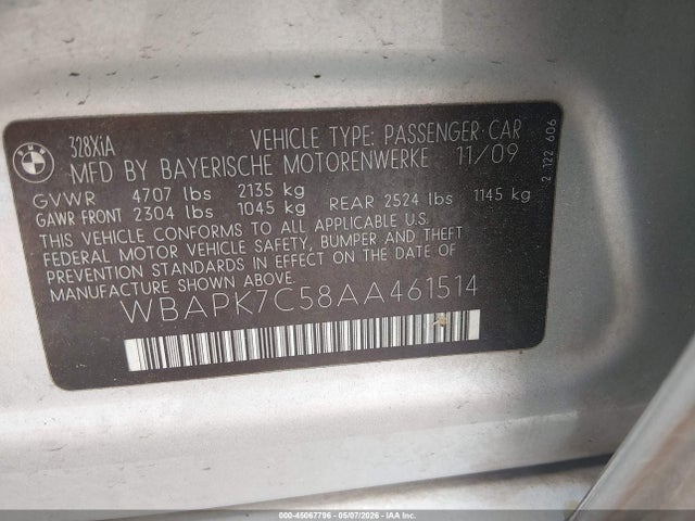 Aukcja sprzedaży 2010 Bmw 328i Xdrive, vin: WBAPK7C58AA461514, numer aukcji: 45067796
