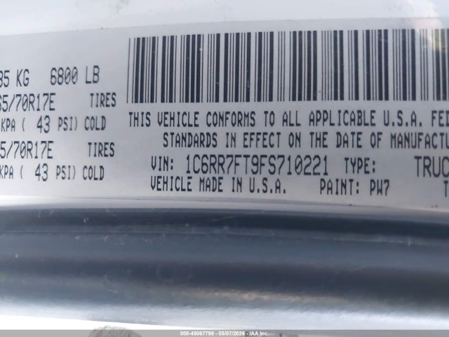 2015 Ram 1500 Tradesman მანქანა იყიდება აუქციონზე, vin: 1C6RR7FT9FS710221, აუქციონის ნომერი: 45067798