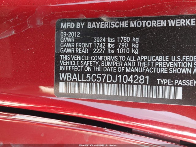 2013 Bmw Z4 Sdrive28i მანქანა იყიდება აუქციონზე, vin: WBALL5C57DJ104281, აუქციონის ნომერი: 45067800