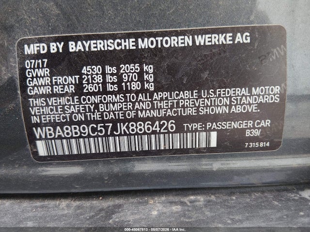 2018 Bmw 330i მანქანა იყიდება აუქციონზე, vin: WBA8B9C57JK886426, აუქციონის ნომერი: 45067813