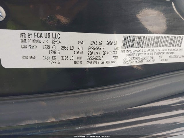 2015 Chrysler Town & Country Touring მანქანა იყიდება აუქციონზე, vin: 2C4RC1BG4FR664914, აუქციონის ნომერი: 45067818