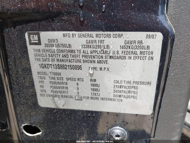 2008 Gmc Envoy Slt მანქანა იყიდება აუქციონზე, vin: 1GKDT13S882150096, აუქციონის ნომერი: 45067867
