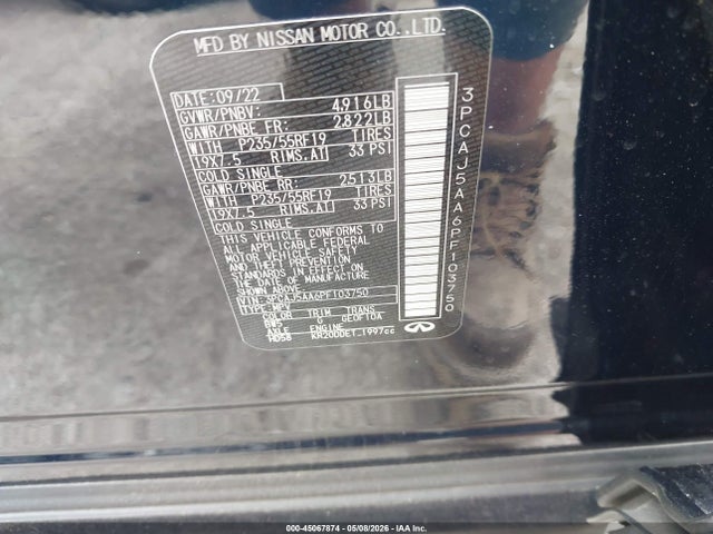 Aukcja sprzedaży 2023 Infiniti Qx50 Pure, vin: 3PCAJ5AA6PF103750, numer aukcji: 45067874