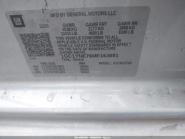 Продажа на аукционе авто 2021 Chevrolet Silverado 2500hd 4wd  Standard Bed Lt, vin: 1GC1YNE76MF163691, номер лота: 45067881