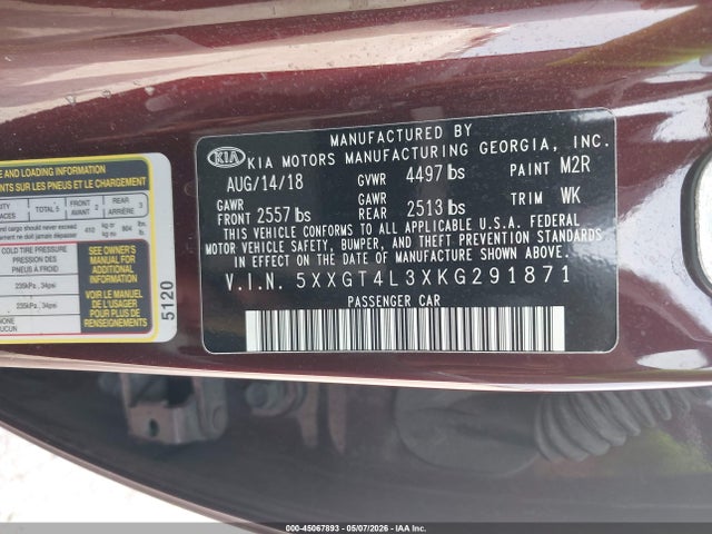 KIA Optima Lx 2019 5XXGT4L3XKG291871 Image 9