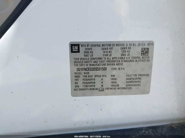 45067894 :رقم المزاد ، 3GYFNCE32DS591568 vin ، 2013 Cadillac Srx Luxury Collection مزاد بيع