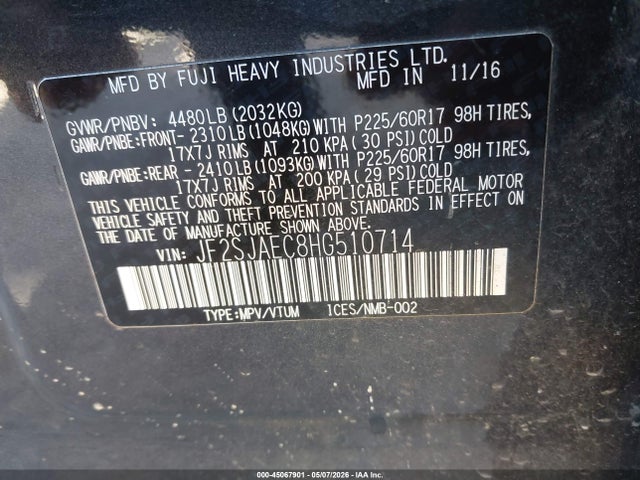 JF2SJAEC8HG510714 Subaru Forester 2.5i Premium