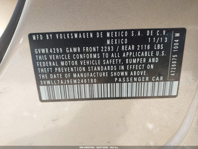 Продажа на аукционе авто 2014 Volkswagen Jetta 2.0l Tdi, vin: 3VWLL7AJ9EM246180, номер лота: 45067904