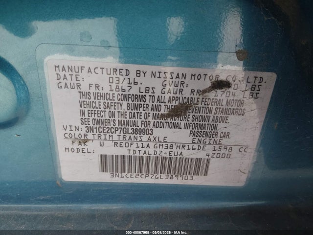 Aukcja sprzedaży 2016 Nissan Versa Note Sv, vin: 3N1CE2CP7GL389903, numer aukcji: 45067905