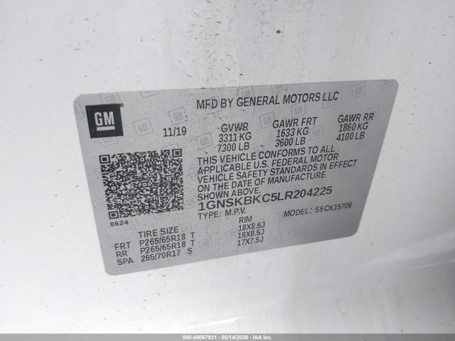 Aukcja sprzedaży 2020 Chevrolet Tahoe 4wd Lt, vin: 1GNSKBKC5LR204225, numer aukcji: 45067921