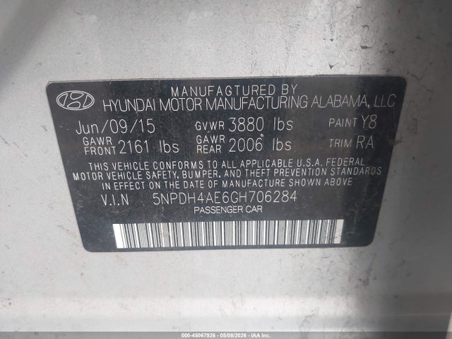 5NPDH4AE6GH706284 Hyundai ELANTRA SE