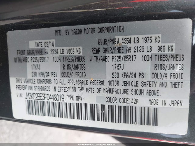 45067940 :رقم المزاد ، JM3KE2BE3F0448019 vin ، 2015 Mazda Cx-5 Sport مزاد بيع