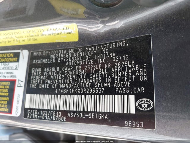 Aukcja sprzedaży 2013 Toyota Camry Xle, vin: 4T4BF1FKXDR296537, numer aukcji: 45067944