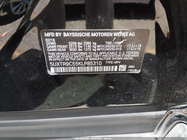 BMW X3 Xdrive30i 2019 5UXTR9C55KLP85310 Image 9