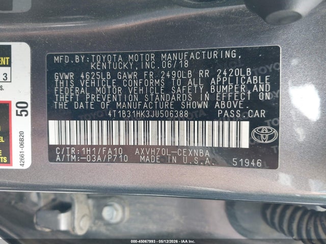 4T1B31HK3JU506388 Toyota Camry Hybrid Le
