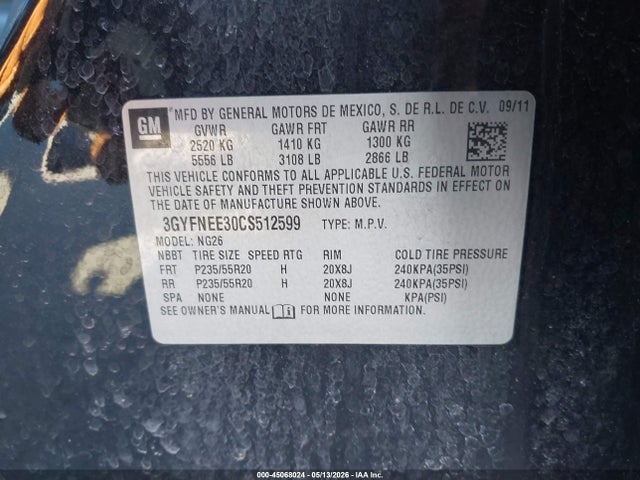 Продажа на аукционе авто 2012 Cadillac Srx Performance Collection, vin: 3GYFNEE30CS512599, номер лота: 45068024