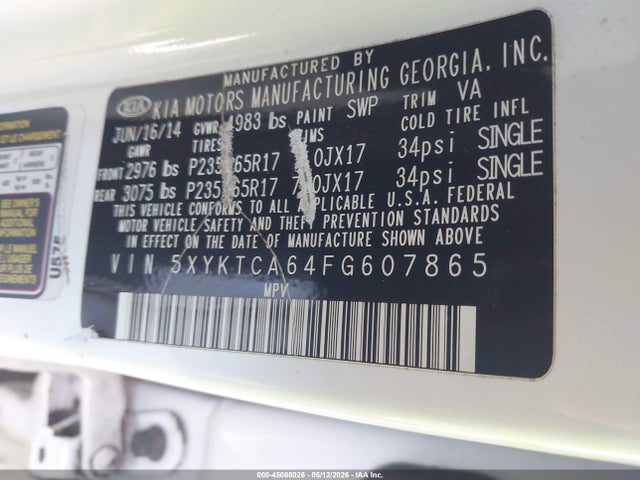 Продажа на аукционе авто 2015 Kia Sorento Lx, vin: 5XYKTCA64FG607865, номер лота: 45068026