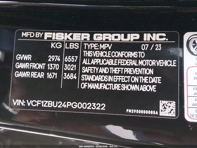 Fisker Ocean One 2023 VCF1ZBU24PG002322 Image 9