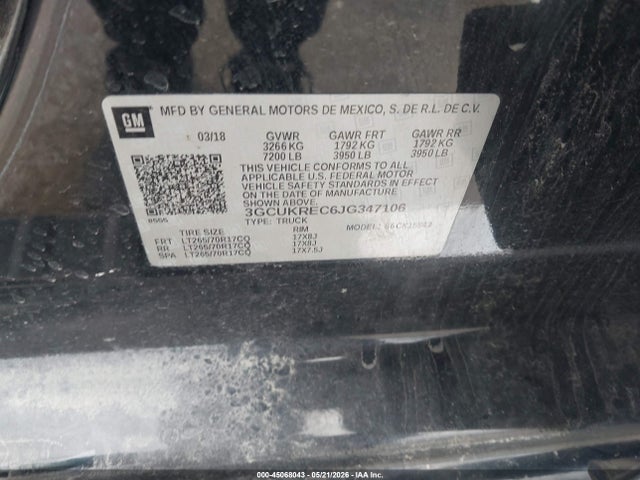 2018 Chevrolet Silverado 1500 1lt მანქანა იყიდება აუქციონზე, vin: 3GCUKREC6JG347106, აუქციონის ნომერი: 45068043